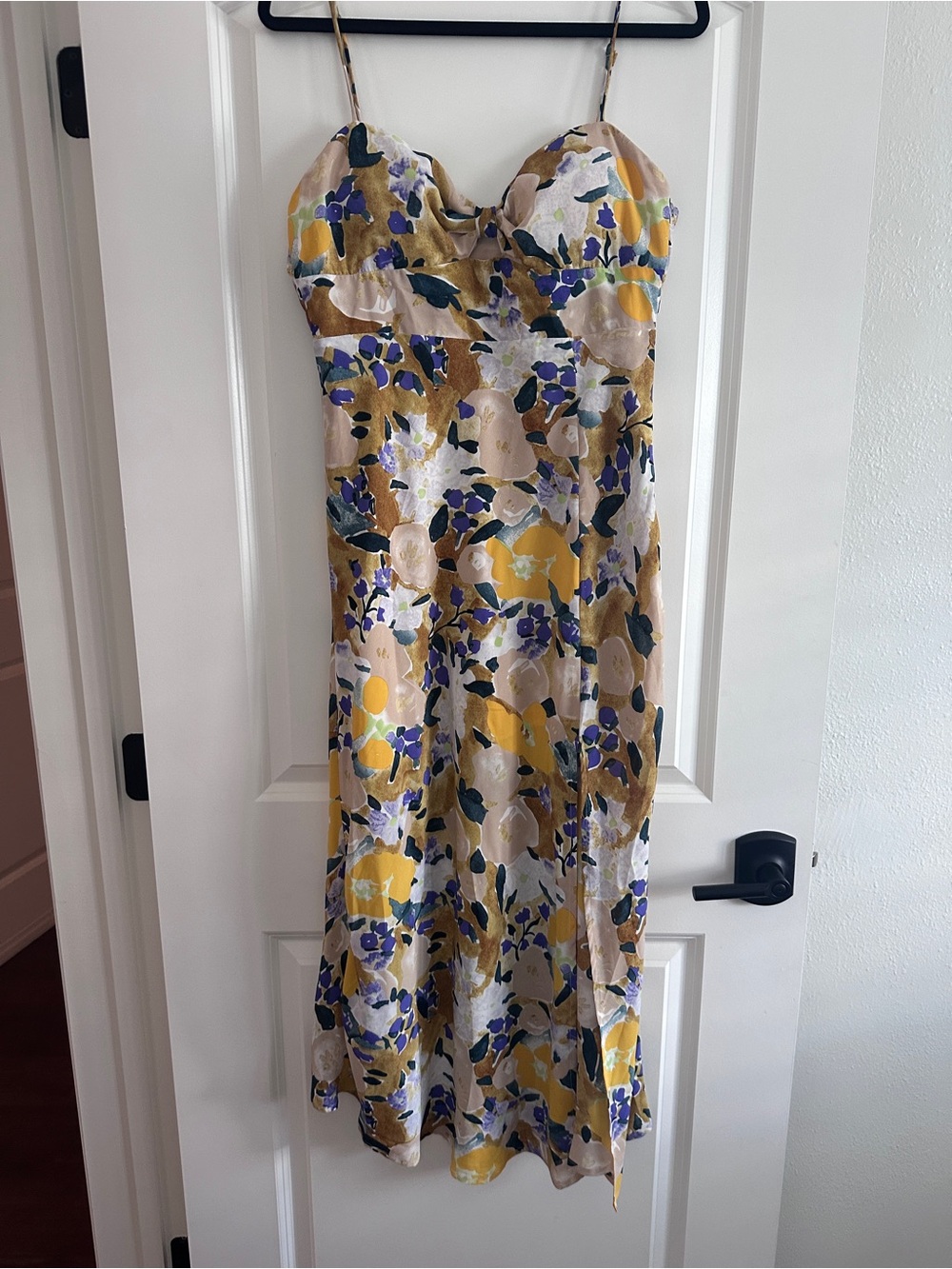Hello Molly Yellow, Purple and Cream Floral Slip Midi Dress